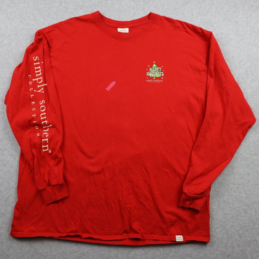 Simply Southern‎ T-Shirt Top Womens 2XL XXL Christmas Santa Tee Red Long Sleeve